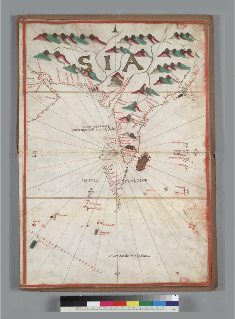 A Portolan map of India and the Maldives.