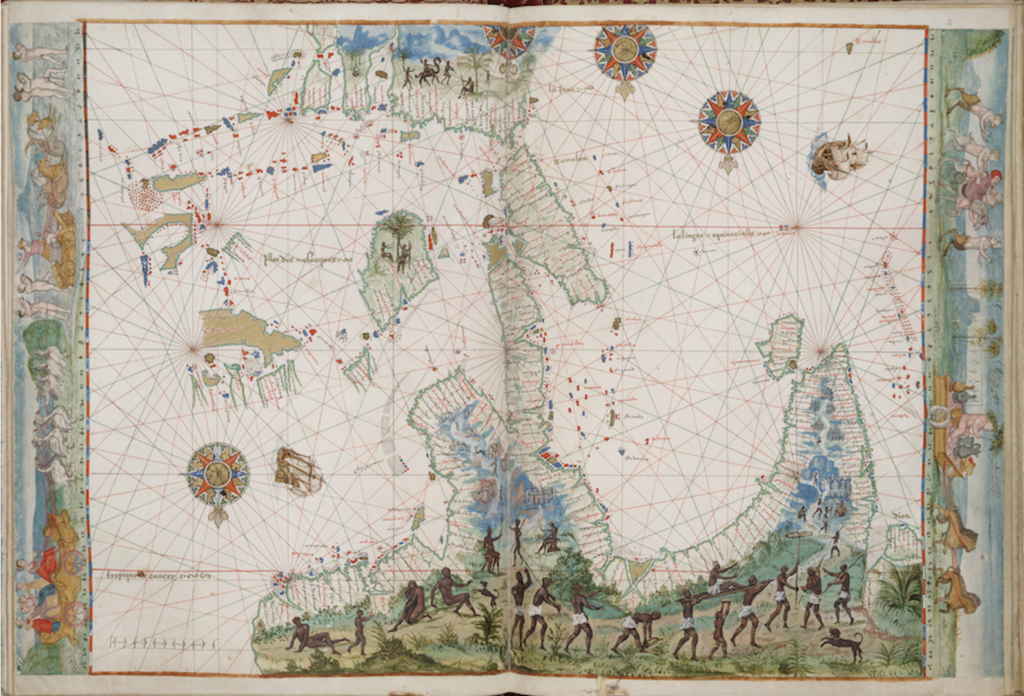 A Portolan chart showing Sumatra, Java, and “Java Maior”.