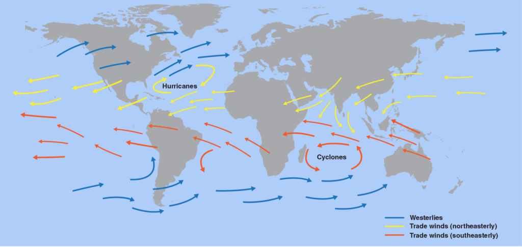 Map of Prevailing Winds.