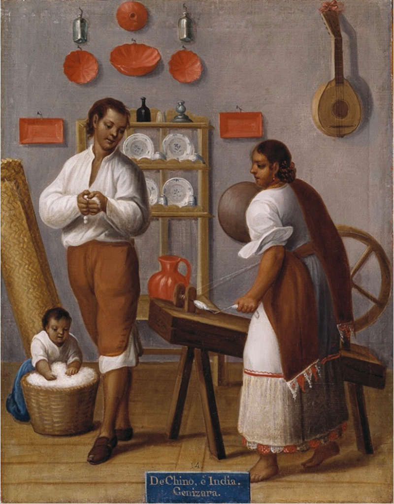 Francisco Clapera, 18thc., Casta painting. “De Chino, e India, Genizara.”