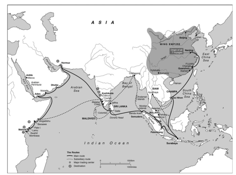 The route of Zheng He’s seven voyages